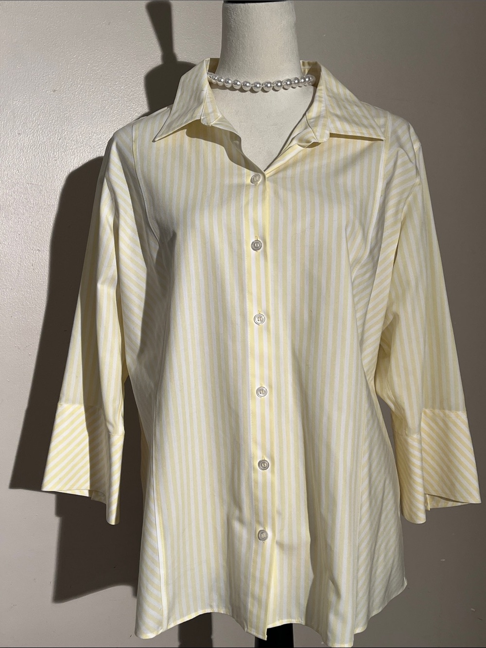 Liz Claiborne (No Iron) Women’s Yellow Stripe Button-Front Shirt